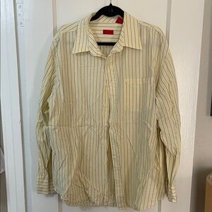 Izod butter Yellow with blue Stripes Men's Shirt 100% cotton